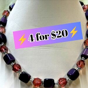 Fiber optic plum necklace w/ rose bead silver tone 20 in Necklace ⚡4 for $20⚡